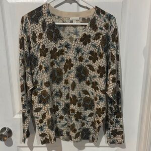 Garnet Hill Patterned Knit Sweater - Blue and Brown